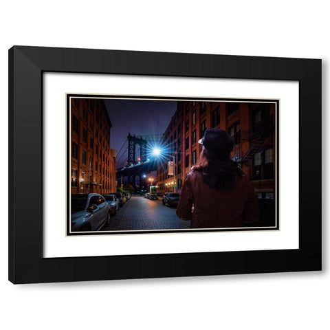 Manhattan Bridge Black Modern Wood Framed Art Print with Double Matting by Foto, Patrick