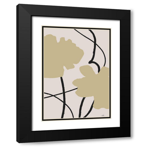 Beige Flowers 02 Black Modern Wood Framed Art Print with Double Matting by 1x Studio II