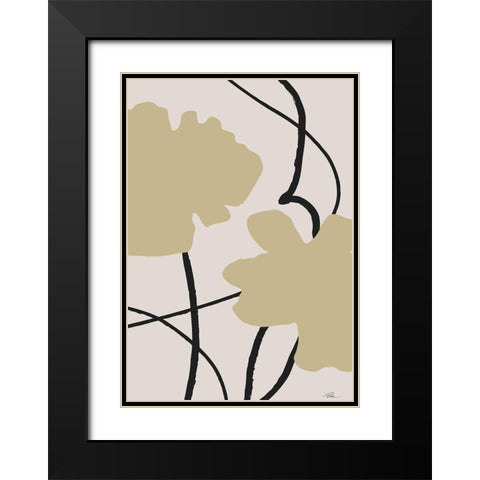 Beige Flowers 02 Black Modern Wood Framed Art Print with Double Matting by 1x Studio II