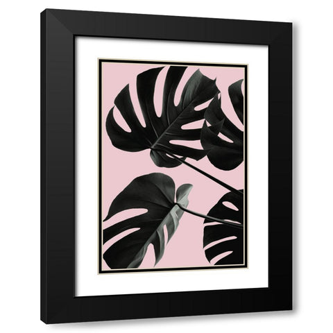 Monstera Pink No 01 Black Modern Wood Framed Art Print with Double Matting by 1x Studio III