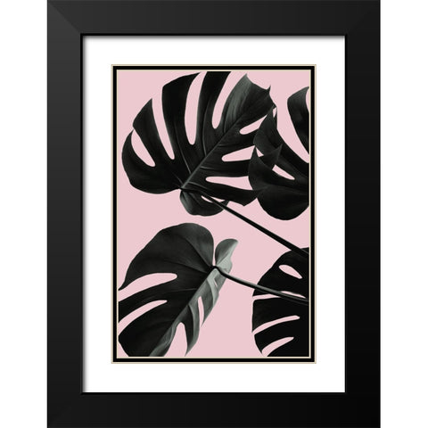 Monstera Pink No 01 Black Modern Wood Framed Art Print with Double Matting by 1x Studio III