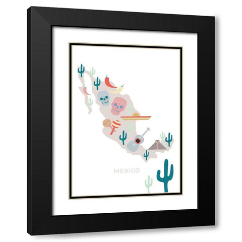 Mexico Map No 1 Black Modern Wood Framed Art Print with Double Matting by 1x Studio II