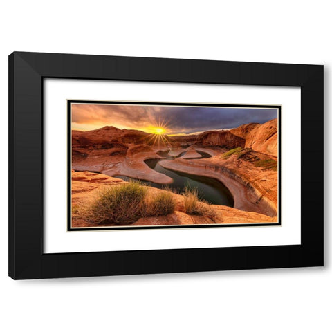 Sunrise At Reflection Canyon Black Modern Wood Framed Art Print with Double Matting by Bian, James