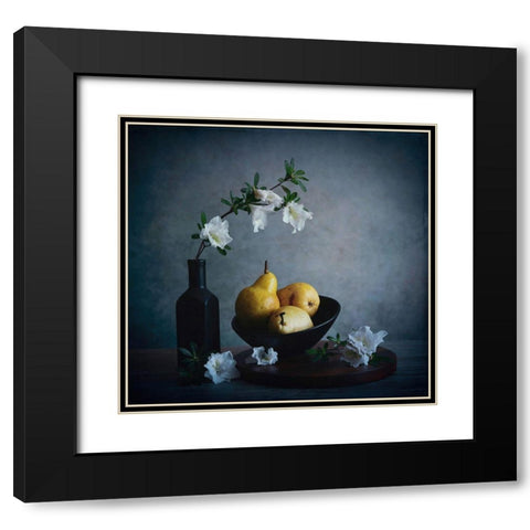 Pears A Flowers Black Modern Wood Framed Art Print with Double Matting by Zhou, Fangping