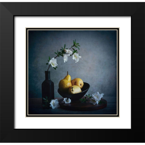 Pears A Flowers Black Modern Wood Framed Art Print with Double Matting by Zhou, Fangping
