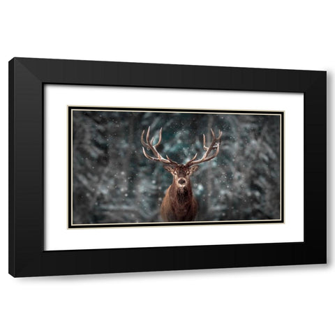 Deer King Black Modern Wood Framed Art Print with Double Matting by Lee, Kim