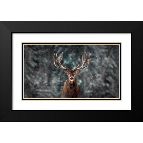 Deer King Black Modern Wood Framed Art Print with Double Matting by Lee, Kim