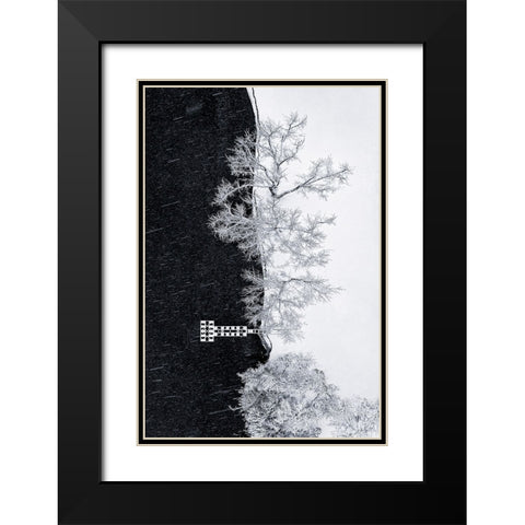 Lake Shore Under Snow Storm Black Modern Wood Framed Art Print with Double Matting by Xu, Mei