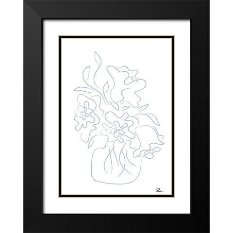 Flower Bouquet Sketch Black Modern Wood Framed Art Print with Double Matting by 1x Studio II