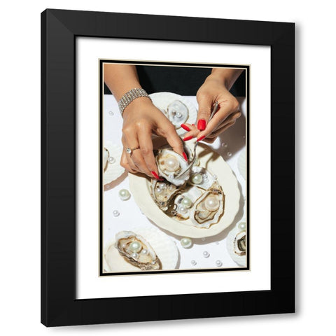 Oyster a Pearls No 01 Black Modern Wood Framed Art Print with Double Matting by 1x Studio III