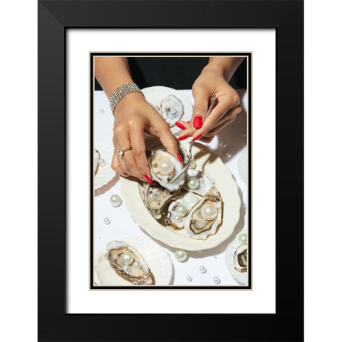 Oyster a Pearls No 01 Black Modern Wood Framed Art Print with Double Matting by 1x Studio III