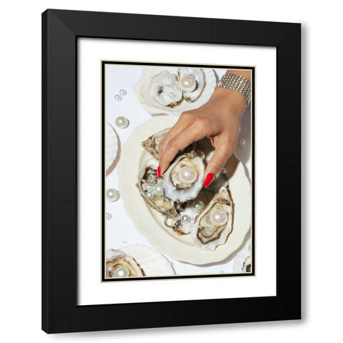 Oysters a Pearls No 02 Black Modern Wood Framed Art Print with Double Matting by 1x Studio III