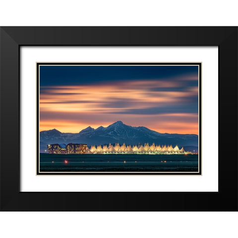 Denver International Airport In Dusk With Longs Peak As Background Black Modern Wood Framed Art Print with Double Matting by Xu, Mei