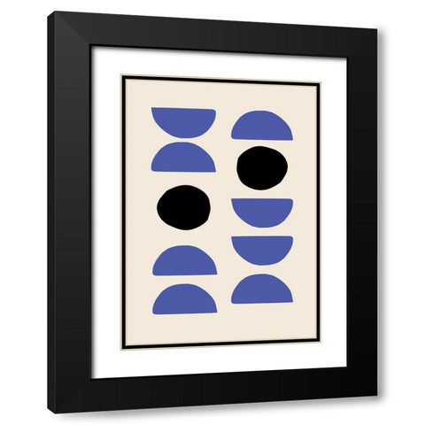 Blue Shapes Black Modern Wood Framed Art Print with Double Matting by 1x Studio