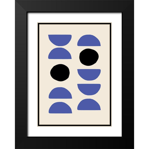 Blue Shapes Black Modern Wood Framed Art Print with Double Matting by 1x Studio