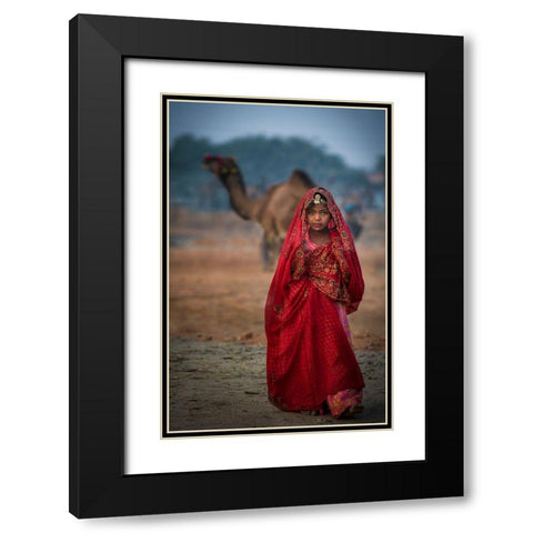 Nomad Girl In Red Dress Black Modern Wood Framed Art Print with Double Matting by Jabeen, Rana