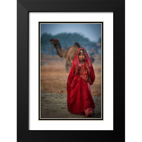 Nomad Girl In Red Dress Black Modern Wood Framed Art Print with Double Matting by Jabeen, Rana
