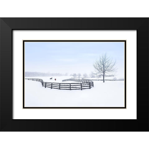 Winter Farm Black Modern Wood Framed Art Print with Double Matting by Deng, Larry