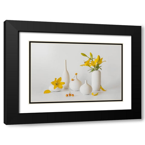 Blooming Lily And Sweet Cherry Black Modern Wood Framed Art Print with Double Matting by Jacobs, Lydia