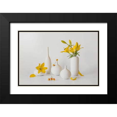 Blooming Lily And Sweet Cherry Black Modern Wood Framed Art Print with Double Matting by Jacobs, Lydia