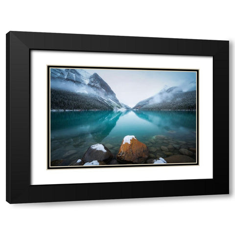 Foggy Lake Louise Black Modern Wood Framed Art Print with Double Matting by Li, Yongnan