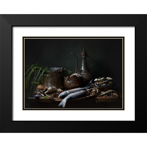 Catch Of The Day Black Modern Wood Framed Art Print with Double Matting by Alena