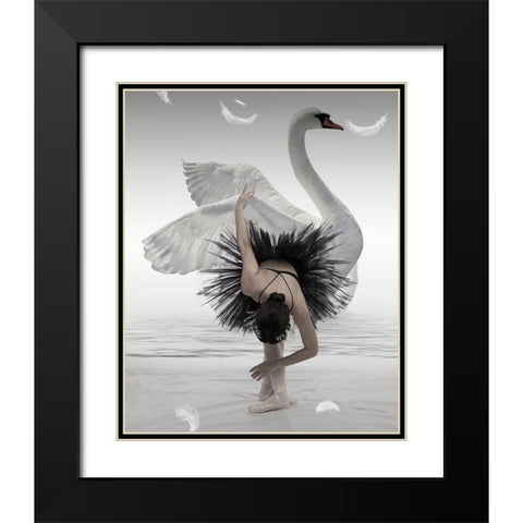 Swan Lake Black Modern Wood Framed Art Print with Double Matting by Mieke