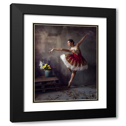 Ballerina Black Modern Wood Framed Art Print with Double Matting by Mikael, Fira