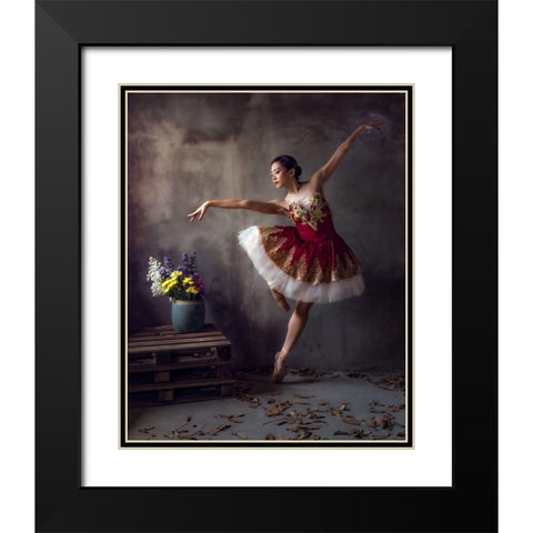 Ballerina Black Modern Wood Framed Art Print with Double Matting by Mikael, Fira