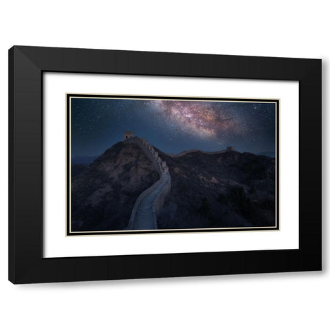 The Night Of The Great Wall Black Modern Wood Framed Art Print with Double Matting by Simoon