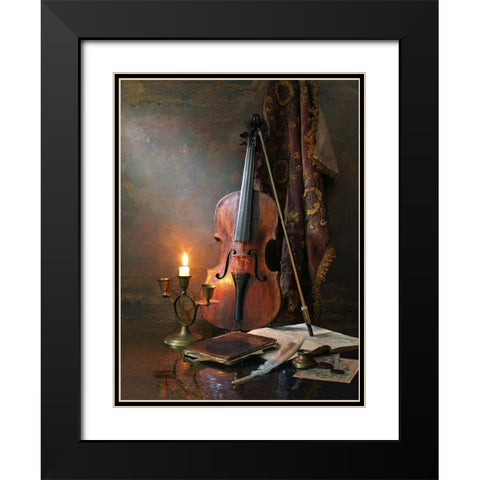 Still Life With Violin And Candle Black Modern Wood Framed Art Print with Double Matting by Morozov, Andrey