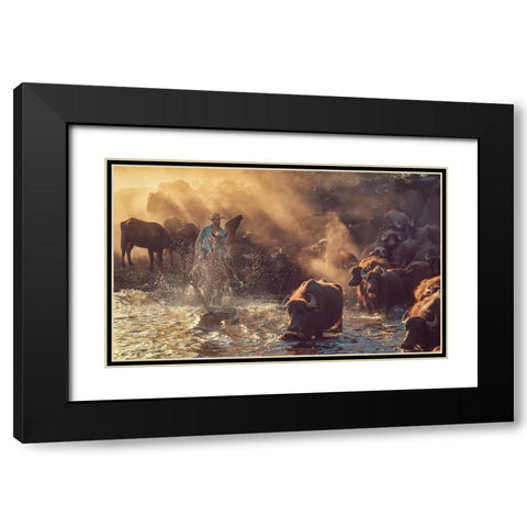 The Buffalo Shepherd Black Modern Wood Framed Art Print with Double Matting by Aktar, Meric