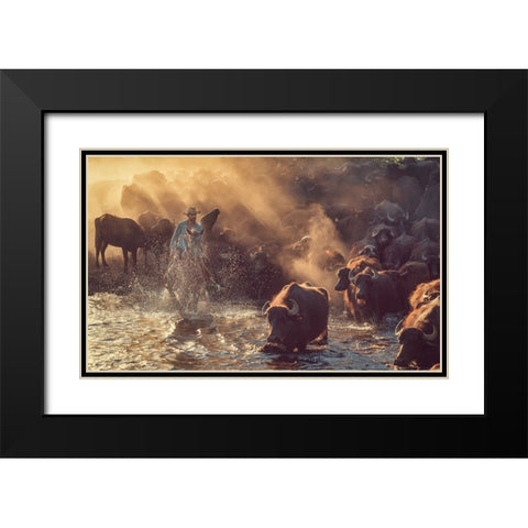 The Buffalo Shepherd Black Modern Wood Framed Art Print with Double Matting by Aktar, Meric