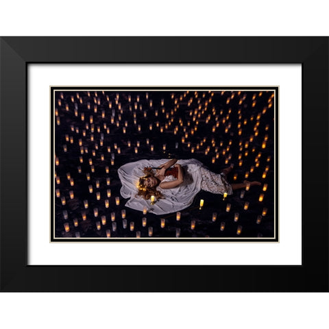 Feeling Peaceful With Music Black Modern Wood Framed Art Print with Double Matting by Suhardjo, Lisdiyanto