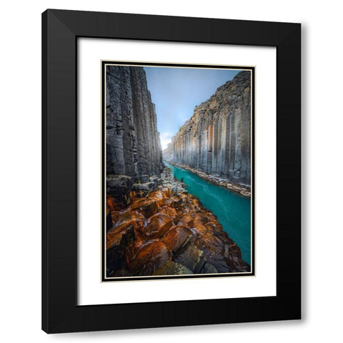 Stuadlagil Black Modern Wood Framed Art Print with Double Matting by Heinz, Timo