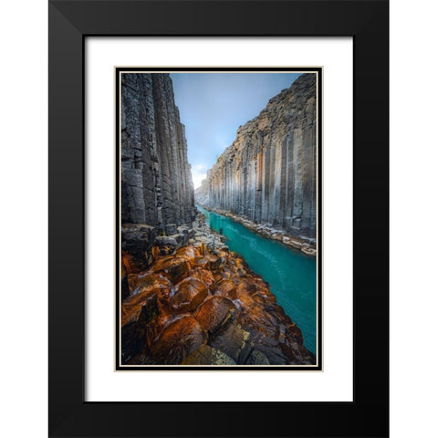 Stuadlagil Black Modern Wood Framed Art Print with Double Matting by Heinz, Timo
