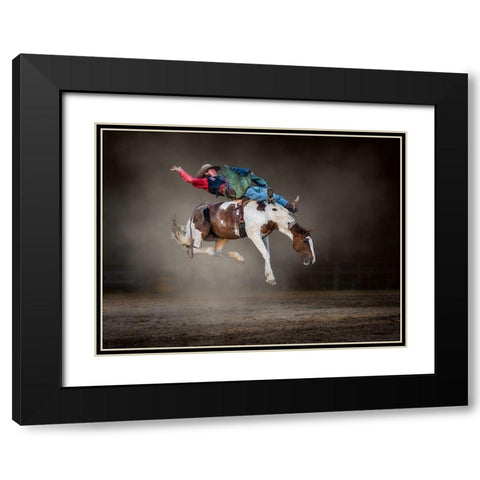 Buckjumping Black Modern Wood Framed Art Print with Double Matting by Ma, Frank