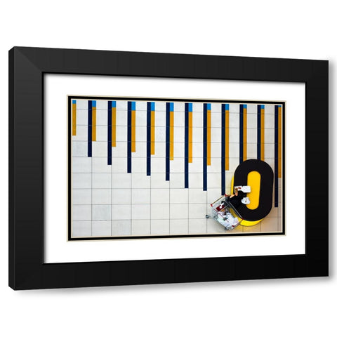 Yellow And Blue Black Modern Wood Framed Art Print with Double Matting by Gholami, Mohadese