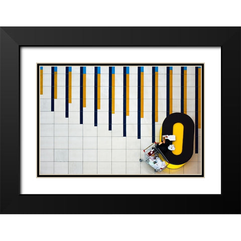 Yellow And Blue Black Modern Wood Framed Art Print with Double Matting by Gholami, Mohadese