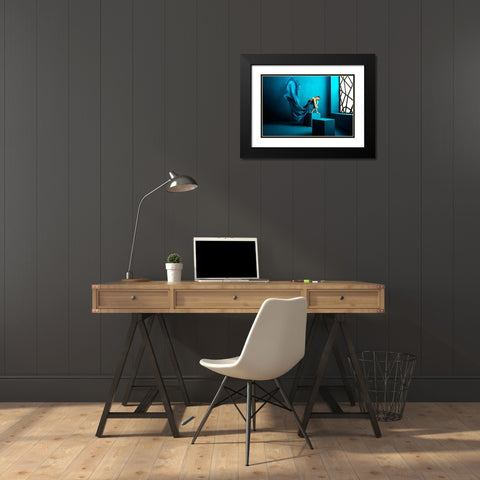 Feel Blue Black Modern Wood Framed Art Print with Double Matting by Pratikto, Lita