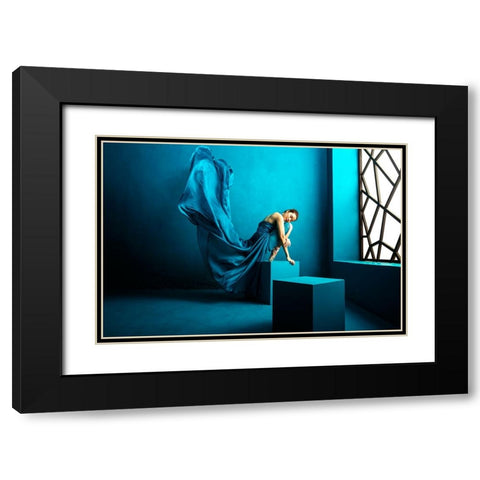 Feel Blue Black Modern Wood Framed Art Print with Double Matting by Pratikto, Lita