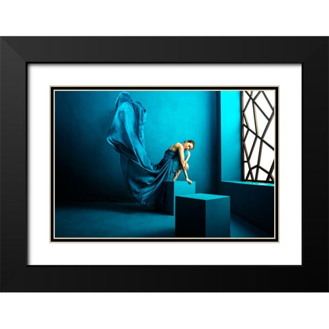 Feel Blue Black Modern Wood Framed Art Print with Double Matting by Pratikto, Lita