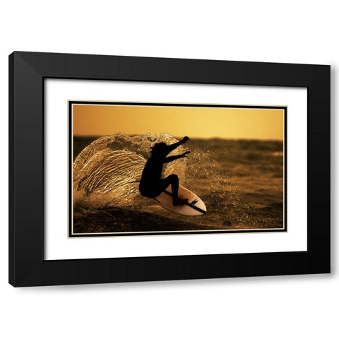 Surfer At Sunset Black Modern Wood Framed Art Print with Double Matting by Yuval