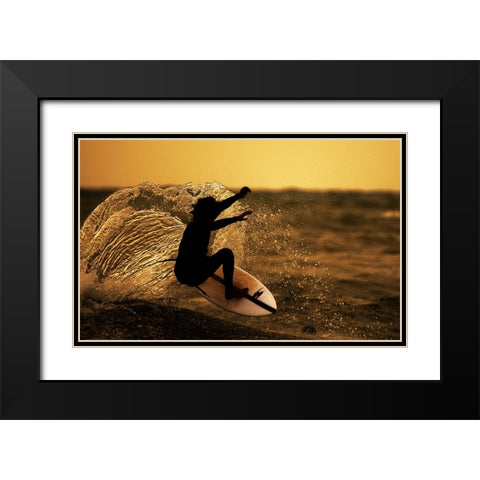 Surfer At Sunset Black Modern Wood Framed Art Print with Double Matting by Yuval