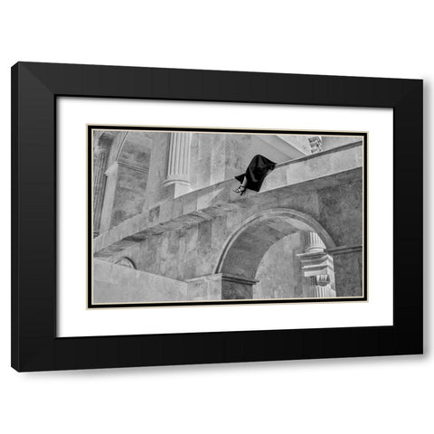 lines Black Modern Wood Framed Art Print with Double Matting by Elahebeigi