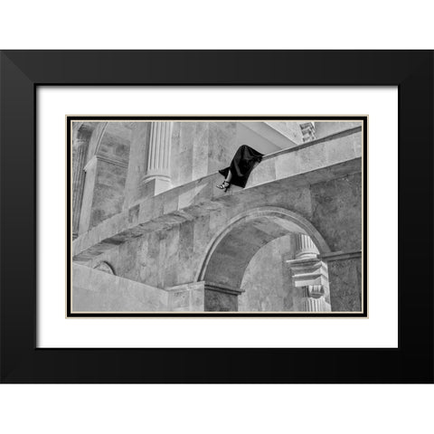 lines Black Modern Wood Framed Art Print with Double Matting by Elahebeigi