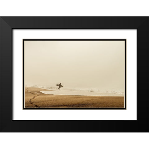 Surfer Black Modern Wood Framed Art Print with Double Matting by Reichelt, Dieter