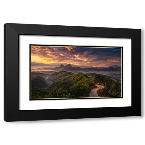 Open The Morning Black Modern Wood Framed Art Print with Double Matting by Seo, Tiger