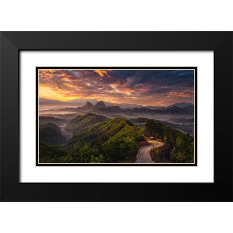 Open The Morning Black Modern Wood Framed Art Print with Double Matting by Seo, Tiger