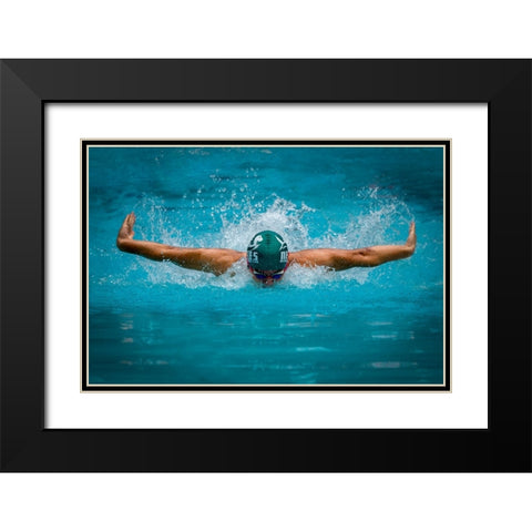 Flying Dolphin Black Modern Wood Framed Art Print with Double Matting by Deng, Lei